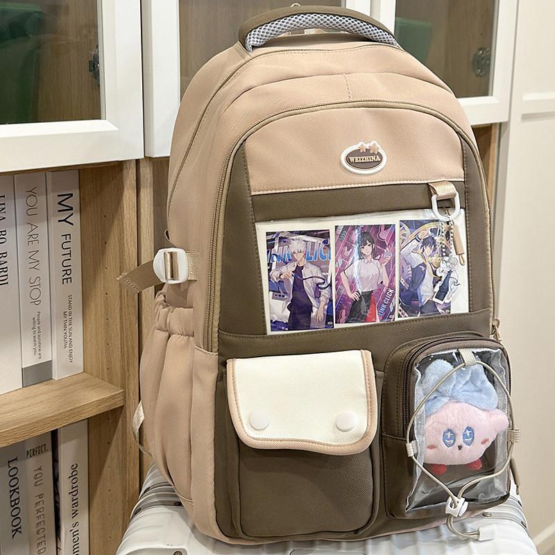 Nylon School Backpack For Teens With Waterresistant Design And Geometric Pattern