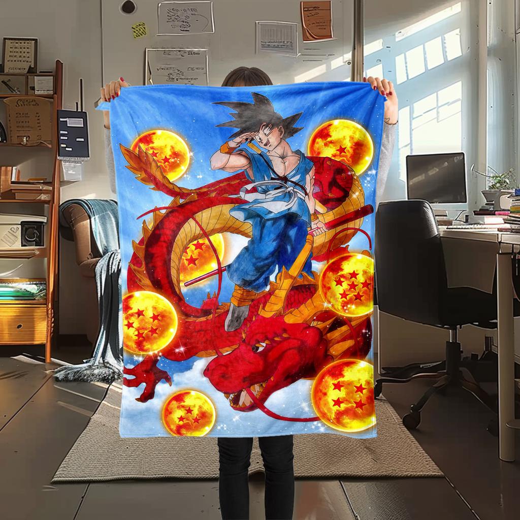 1pz Coperta in Flanella con Stampa Son Goku, Alta Qualità per Tutte le Stagioni, Decorazione per la Casa, Calore e Comfort, Perfetta per Regali di Natale