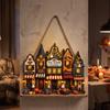 Autumn Halloween Wooden Ghost Castle Pumpkin House Style Courtyard Entrance Wall Welcoming Decoration Doorplate