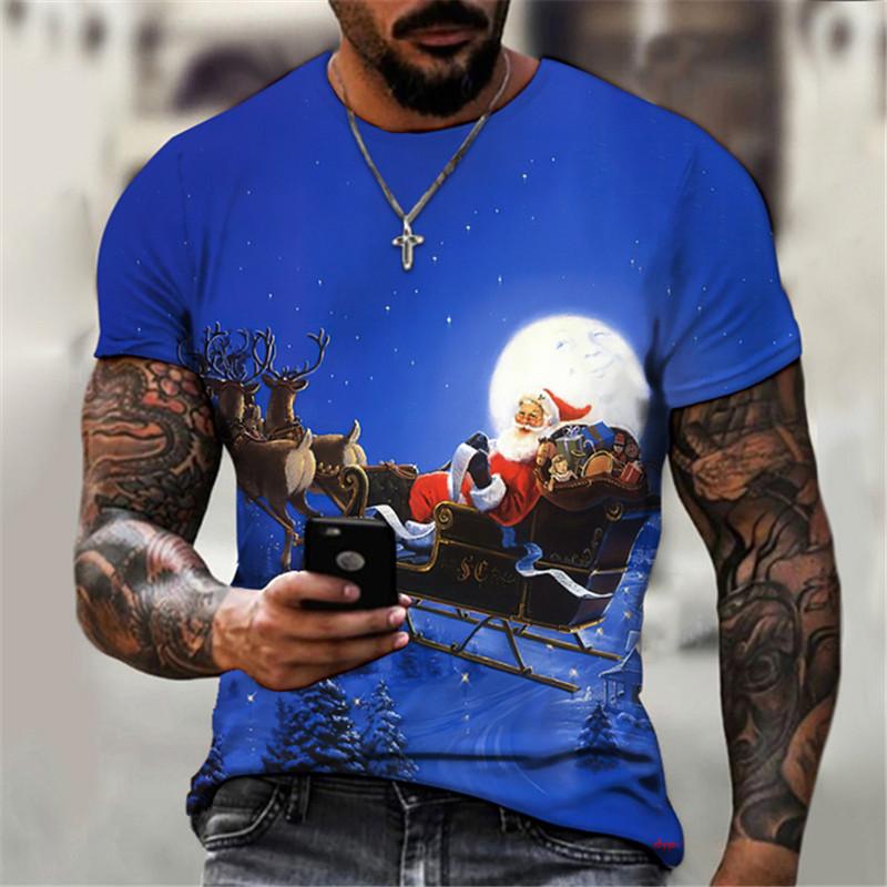 Cartoon Christmas Men and Women Fashion T-shirt Summer Street 3D Printed Short Sleeve T-shirt Plus Size Santa Claus Festival Top