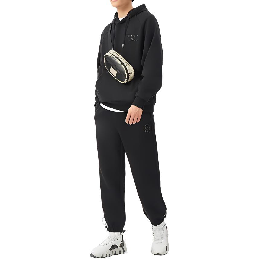 Li-Ning Wade Series Letter Pattern Fleece-Lined Loose Pullover Hoodie Unisex Tops Black AWDS115-1