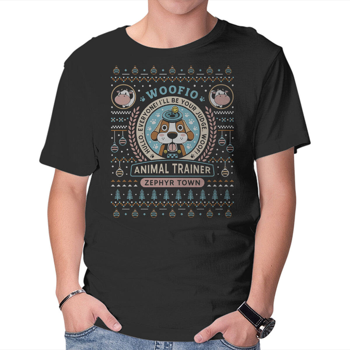Unisex Crew Neck T-Shirt Woofio Zephyr Town Ugly Sweater Graphic Short Sleeve Casual Tee XS