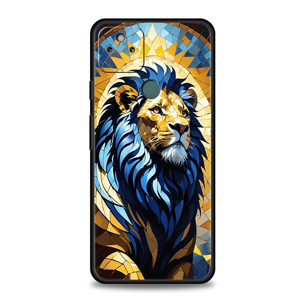 Cross Pattern Bicolor Lion Phone Case Cover for Google Pixel 10 9 8 7 6 9A 8A 7A 6A Pro Shockproof Soft TPU 10 Pro XL Shell Bags