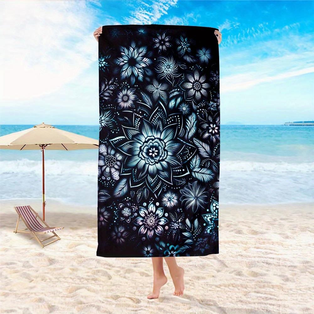 1pc Bohemian Mandala Flower Tapestry - Black & White Floral Design, Microfiber Beach Blanket for Home Decor, Bedroom,Living Room