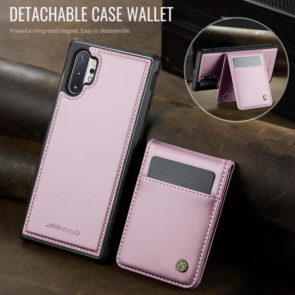 For Samsung Galaxy Note 10 Plus 5G Leather Back Cover Compatible with MagSafe JEEHOOD J06 Phone Case with Card Bag RFID Blocking