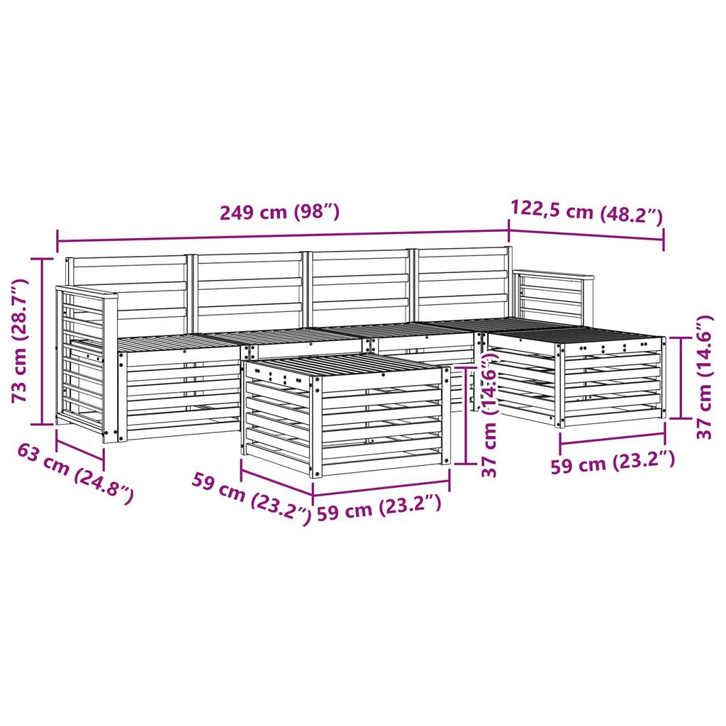 Outdoor Sofa Set 6 Pcs Natural Solid Acacia Wood