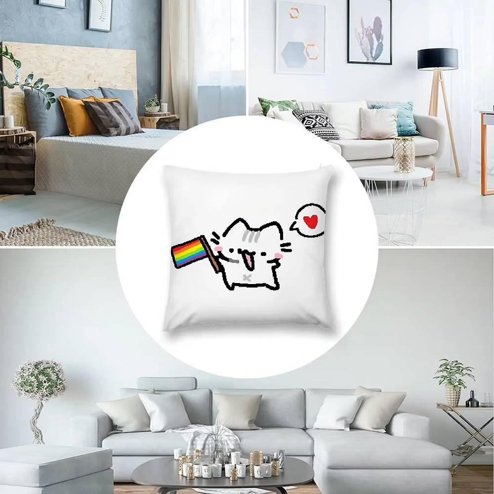 Cute B-Basiilleaf Cat Customizable Square Pillowcases, Stylish And Soft, Perfect For Beds, Cars, And Sofas.