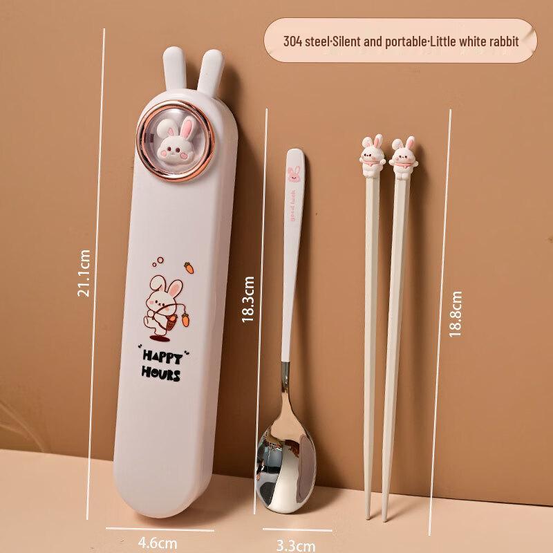 Abay Kids Portable Lunchbox Set with Rabbit Spoon & Chopsticks