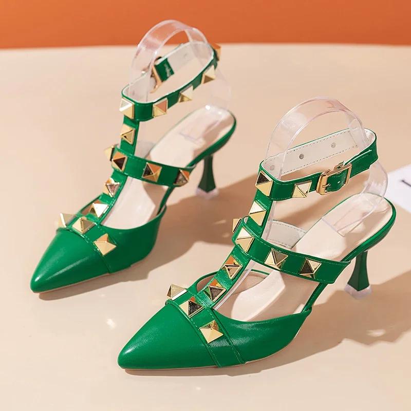 Fashion 2024 Women 8cm High Heels Strappy Sandals Lady Fetish Rivets Block Heels Sandles Gladiator Summer Women's Sandals