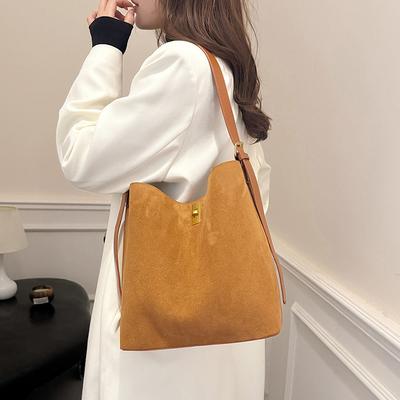 Commuter Large-capacity Retro Suede Bag Women's 2025 New Autumn and Winter Versatile Single Shoulder Messenger Bag Bucket Bag