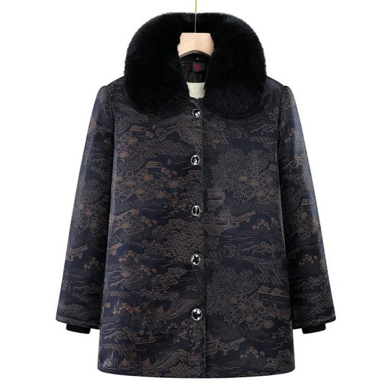 

Winter cotton-padded jacket piled and thickened cotton-padded jacket winter clothes old lady cotton-padded jacket woman 5XL [recommended 150-80kg] тёмно-синий