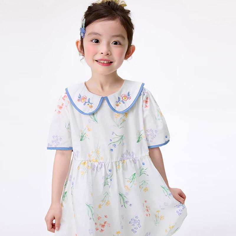 Girls' Blue Floral Doll Collar A-Line Dress