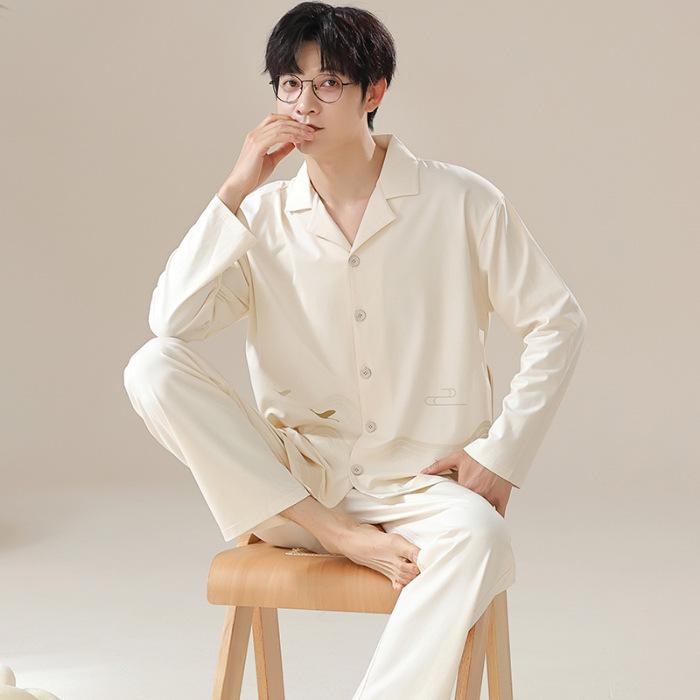 

Мужской весенне-осенний вязаный хлопковый кардиган с лацканами и комплект домашней одежды с длинным рукавом XL