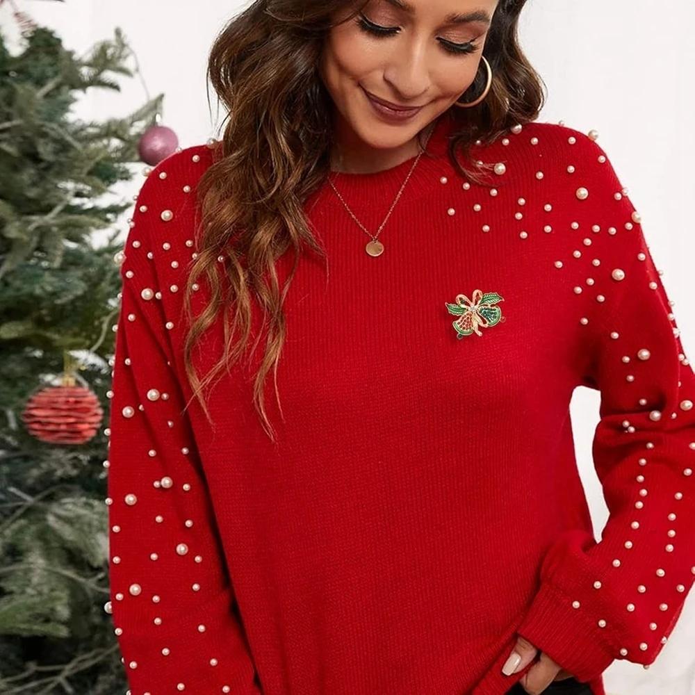 Neujahrs-Weihnachtsgeschenke Bekleidungszubehör Emaille Strasssteine Glöckchen Weihnachtskränze Broschen Feiertagsschmuck Damen
