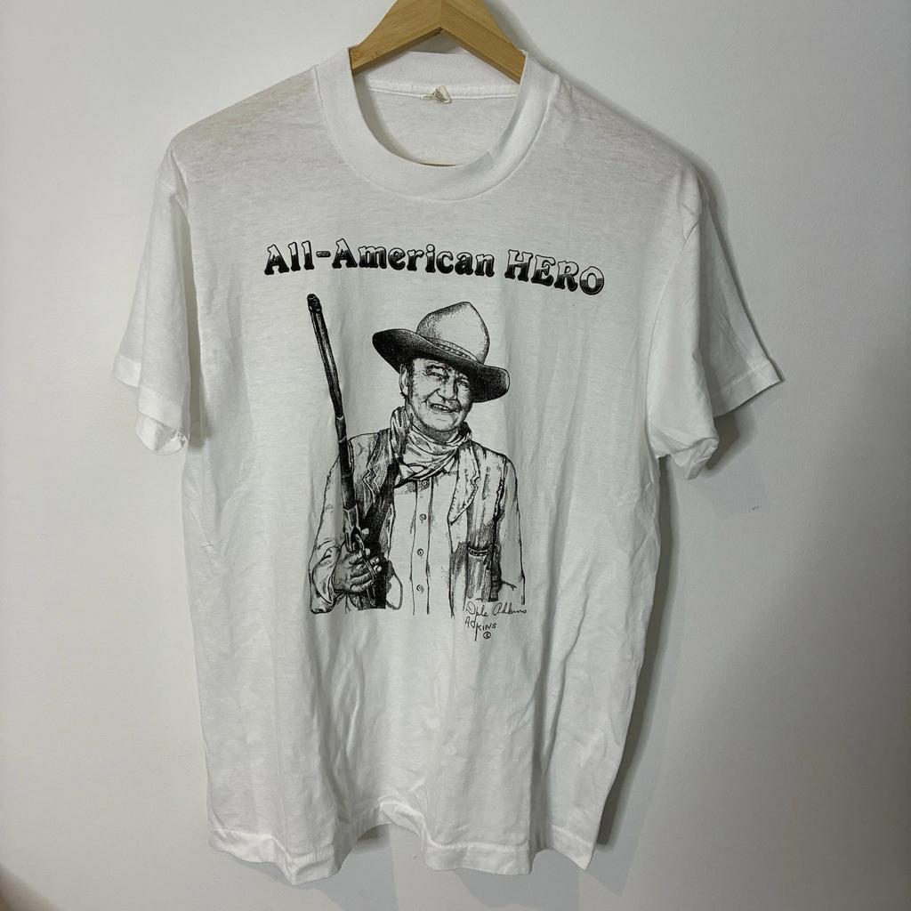 Vintage John Wayne Shirt XL Extra Large White 80s Screen Stars Single Stitch