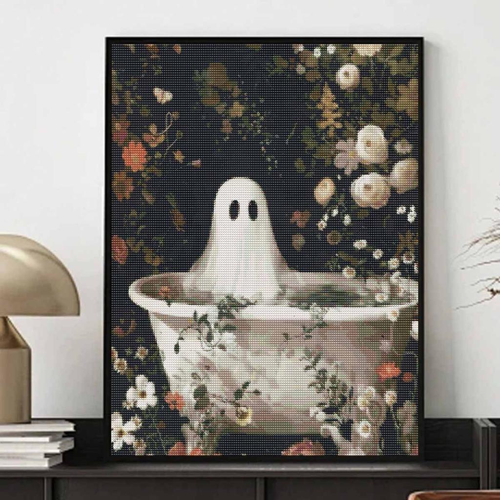 Halloween Diamond Painting Kit Cute Ghost In Bathtub Floral Handmade Diy Painting Home Decoration Painting