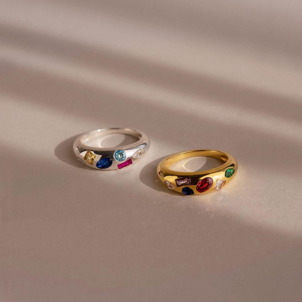 Geometric Irregular Design Pavé Set Colored Zircon Ring - High-End European and American Fashion Trend