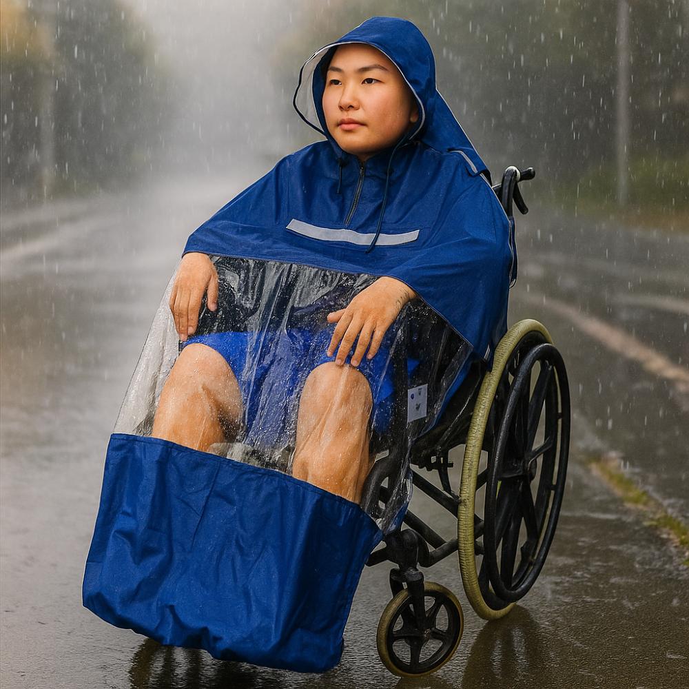Reusable Wheelchair Rain Poncho Reflective Strip Windproof Cape  for Elderly Disability Use