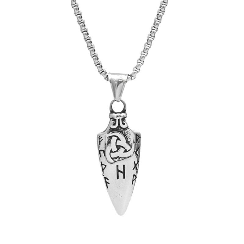 

Stainless Steel Nordic Runes Necklace Pendant Charm Collarbone Chain Punk Neck Jewellery Featuring Odin s Spearhead 1