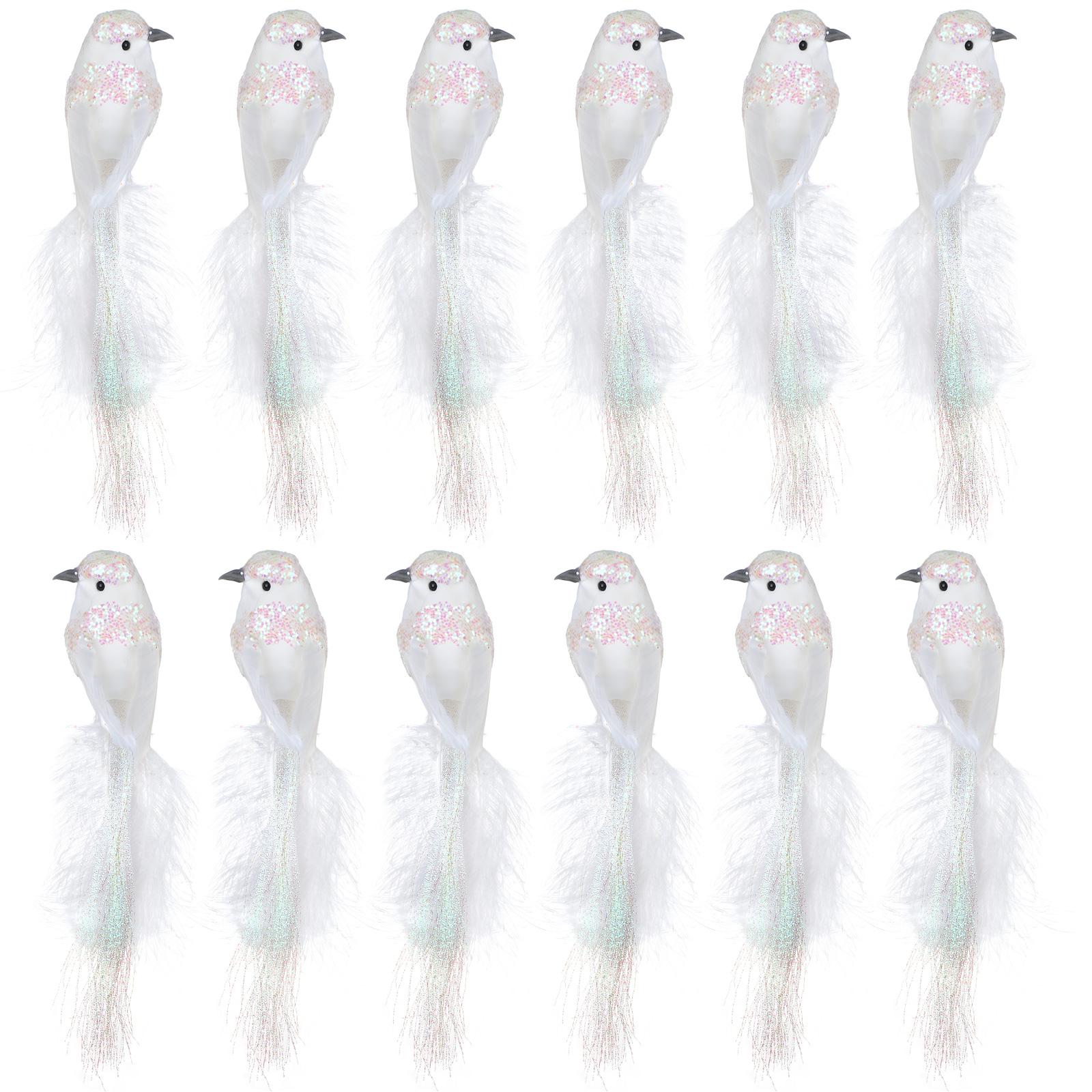 Simulated feather white bird with clip Christmas decoration