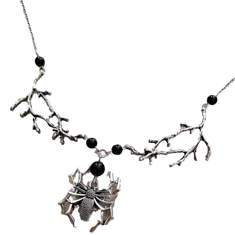 Retro Branch Stand Black Pearl Spider Pendant Necklace