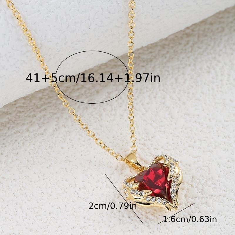 Exquisite Luxurious Red Zircon Heart Pendant Necklace Women's Angel Wings Fashion Creative Wedding Party High Quality Gifts