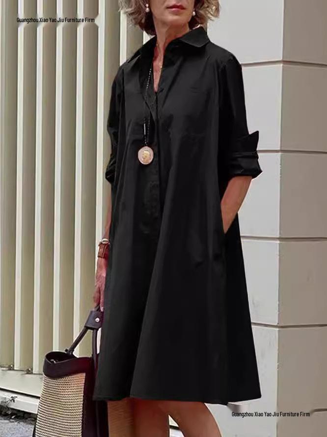 Women's Long Sleeve Loose Shirt Dress - Europe 2026 Collection