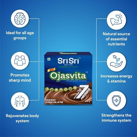 Sri Sri Tattva Ojasvita Chocolate Powder - Drink Mix for Sharp Mind & Healthy Body - 200g