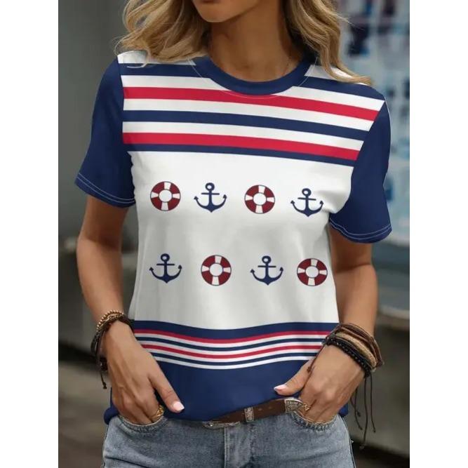 Summer Round Neck American Flag Theme Pattern 3D Print Top Fashionable Casual Short Sleeved Women's T-shirts