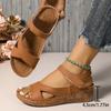 Chaussures Velcro de grande taille Sandales à semelles épaisses Talons compensés cousus pour femmes Tongs de plage