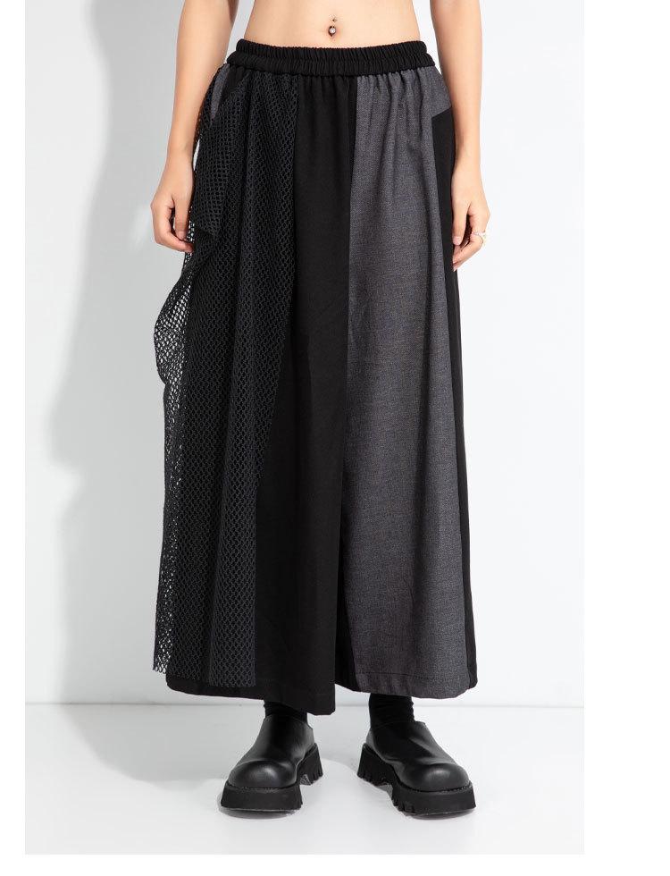 2025 Autumn/Winter Niche Fashion Elastic Waist Patchwork Wide-Leg Culottes Plus Size