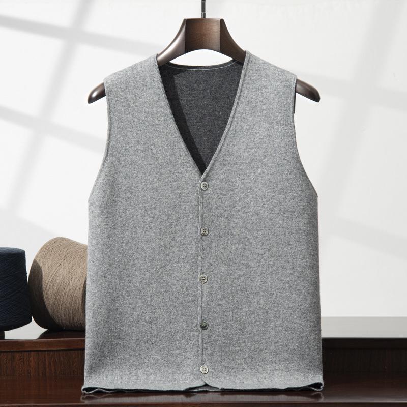 

Men s Loose Casual V-neck Color Block Thickened Cashmere Knitted Sleeveless Vest Cardigan XXXL сірий колір