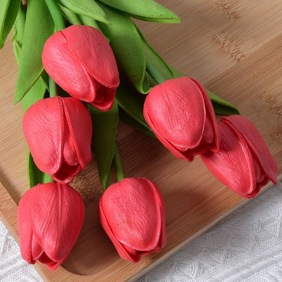 10Pcs Artificial Tulip Realistic Fake Flower Branch Home Office Wedding Party Table Centerpiece Indoor Outdoor Faux Bloom Plants Decoration