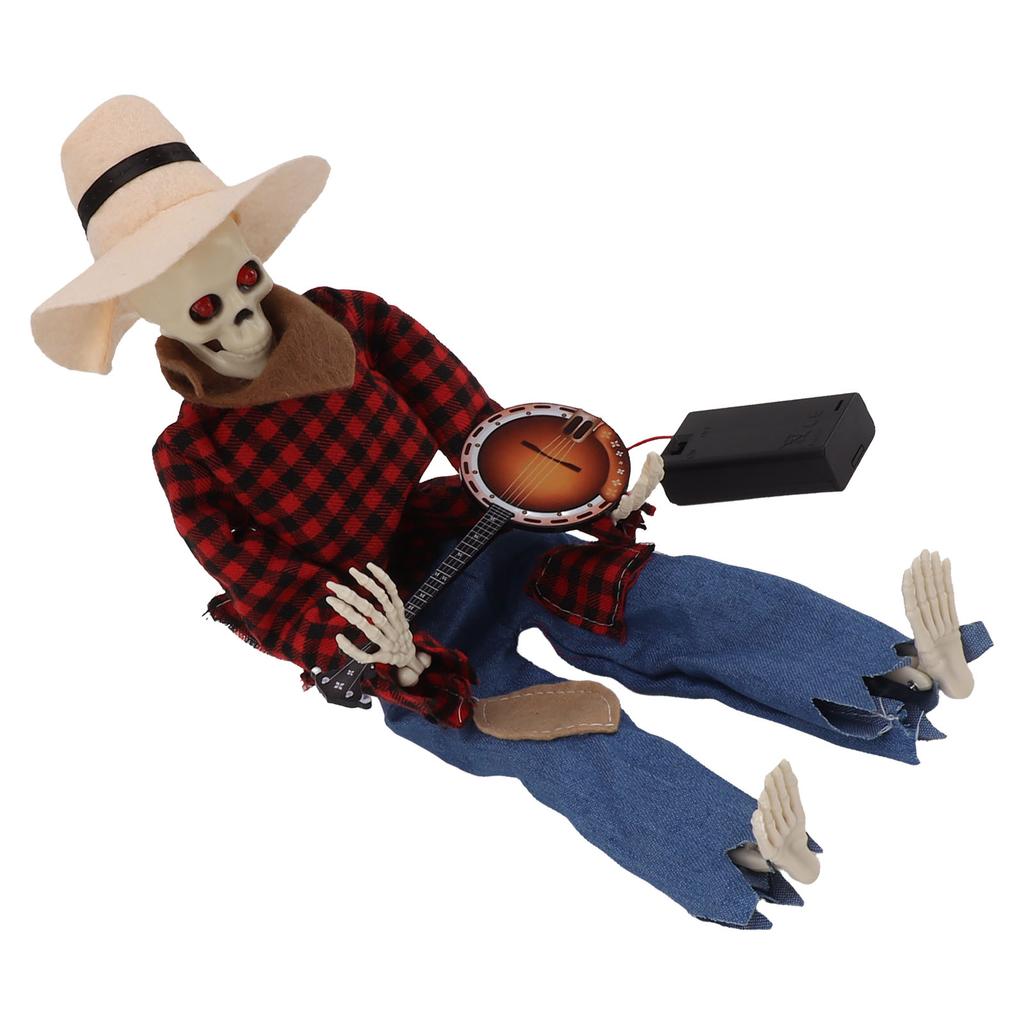 Halloween Cowboy Skull Statue Luminous Eyeball Simulation Halloween Cowboy Skeletons Ornaments for Desktop Decoration