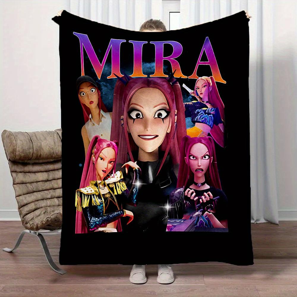 1Pc Mira, HUNTR/X Print Flannel Blanket, Comfortable for All Seasons, Home Decor, Warmth and Comfort, Perfect for Christmas Gifts821094