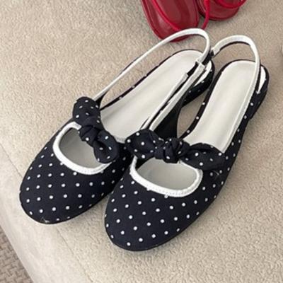 Fashion Sweet Butterfly Knot Low Heel Pumps Women Fashion Polka Dot Slingback Brand Designer Shoes Elegant Comfort Shallow Flat Sandals