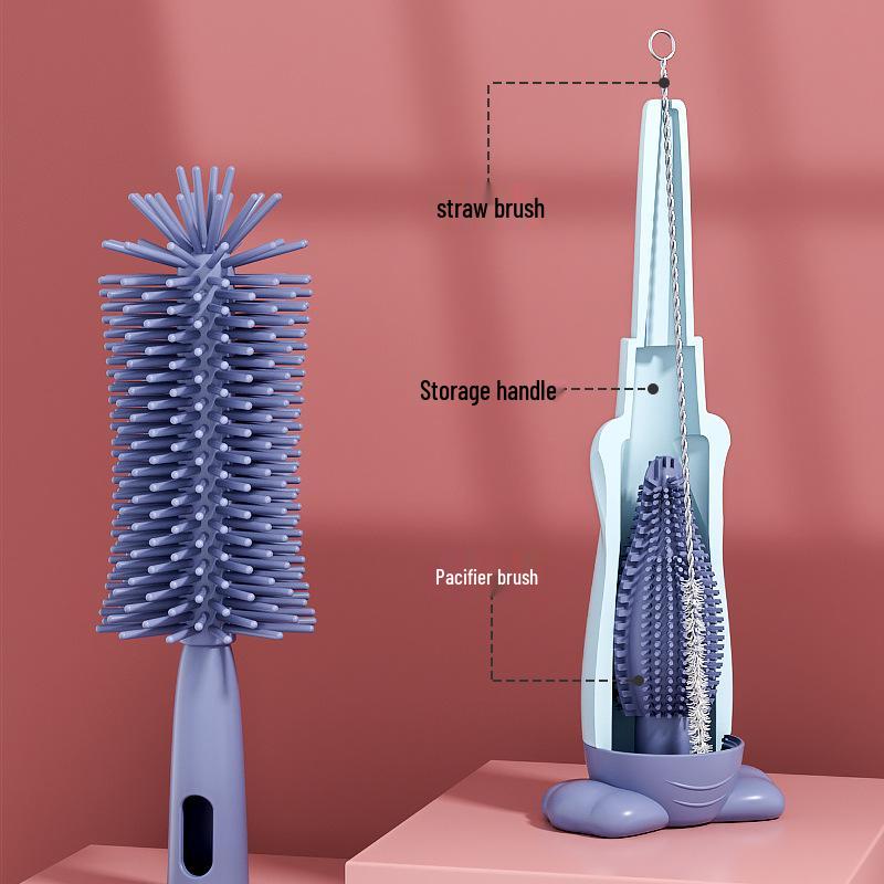 Rotating Silicone Baby Bottle, Nipple, & Straw Cleaning Brush Set