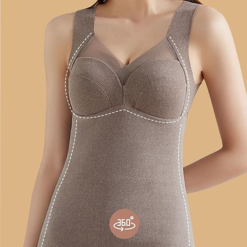 Winter Women's Velvet Thermal Vest Sleeveless Thermal Underwear with Bra Pads Sleeveless Bottoming Shirt Fleece Undershirt with Bra Pads