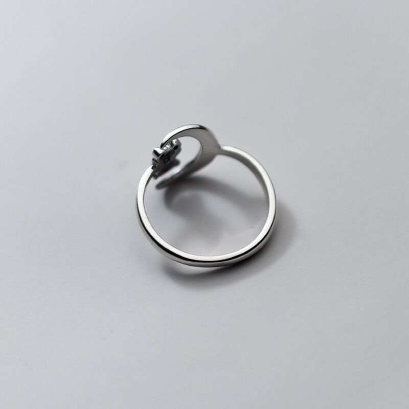 925 Sterling Silber Vintage Mond Bär Fingerring Partyschmuck für Frauen Mädchen Hochzeit Weihnachten Geburtstagsgeschenk