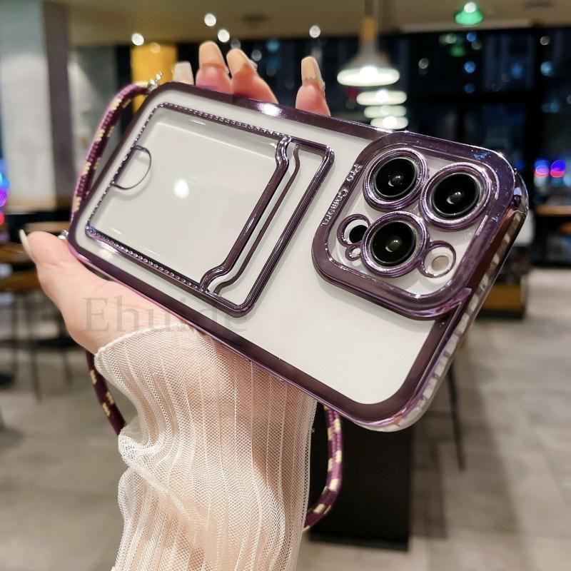 Crossbody Strap Plating Case For Samsung Galaxy A55 A35 A25 A15 A54 A34 A24 A14 S24 Ultra Lanyard Necklace Clear Wallet Cover