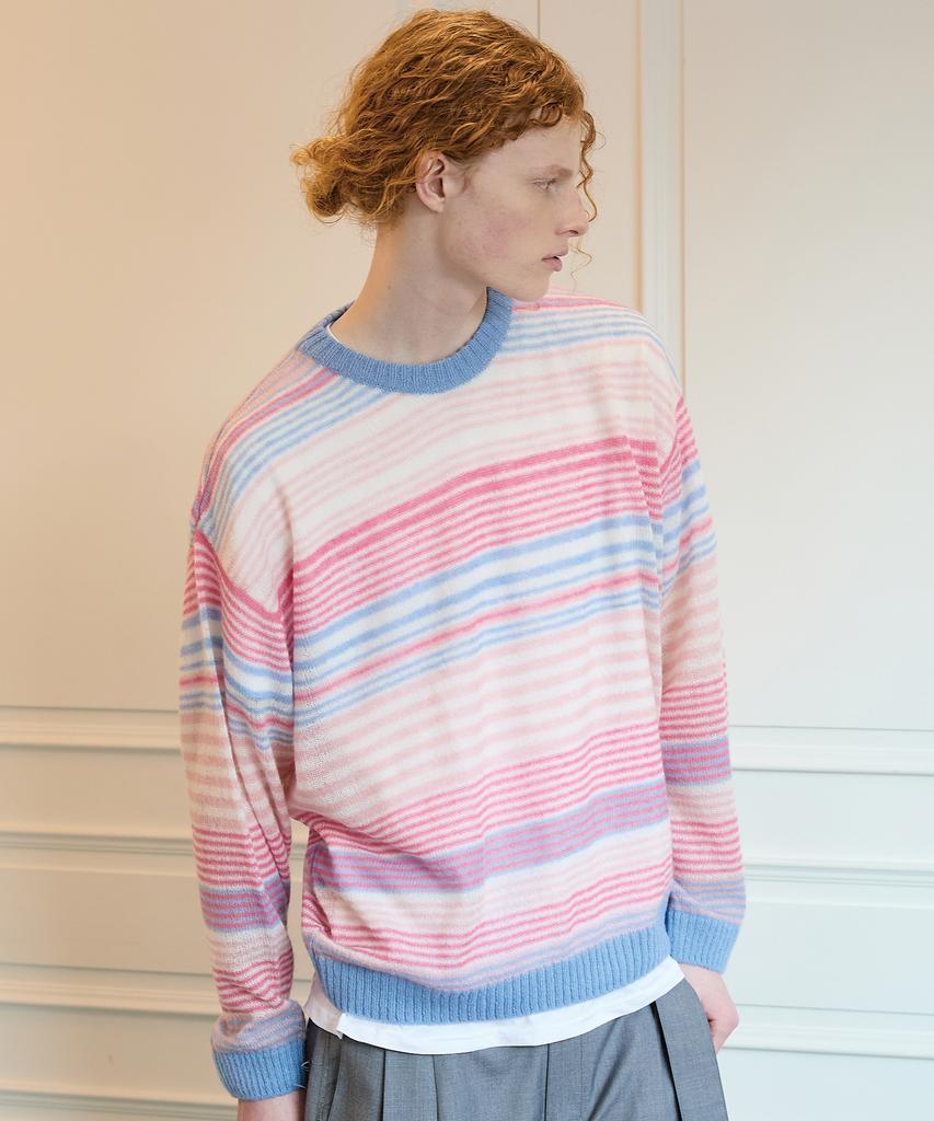 WAIKEI Multi-Stripe See-Through Knit Pink