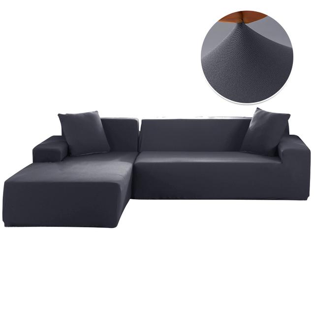 

Чехлы на диваны для гостиной, эластичные однотонные угловые чехлы для диванов, L-образные чехлы для шезлонгов, защита для стула 145-185cm темно серый