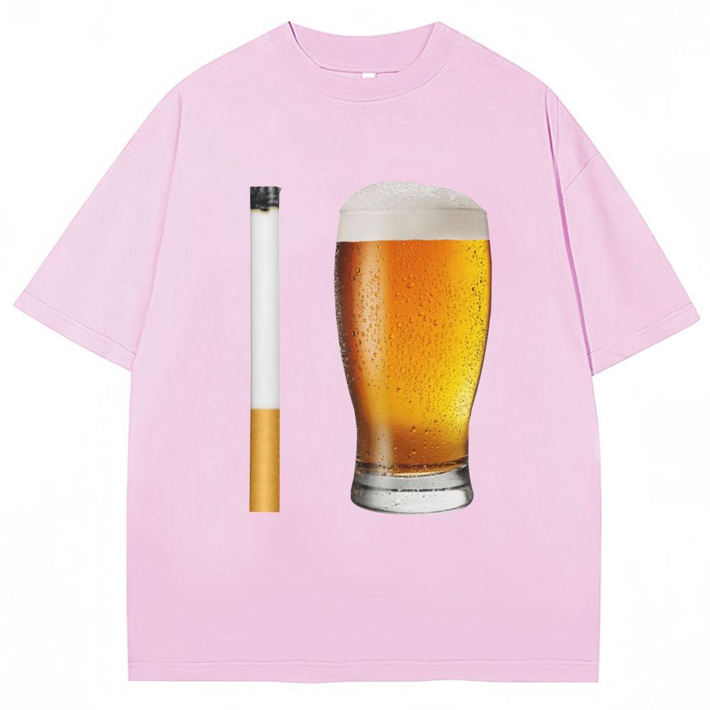 Funny Meme Tshirt Cigarette and Beer Humor Joke Print T Shirt Unisex Women Fashion Oversized Cotton Casual Short Sleeve Streetwear