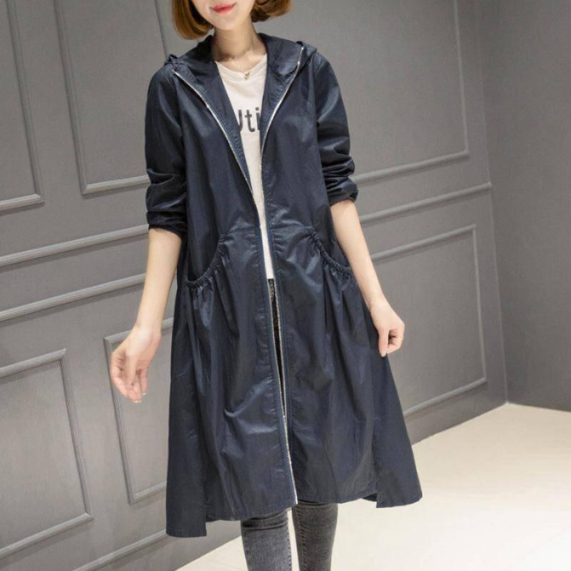 Damen Oversized Kapuzen-Trenchcoat Mittellang Lockerer Schnitt Einfarbig 2025 Stilvolle Lässige Oberbekleidung