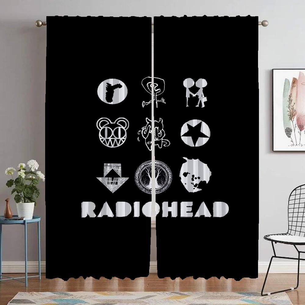 Radiohead Cortinas para Dormitorio Cortinas Modernas para Sala de Estar 2 Piezas Decoración de Halloween Visillos Cortina Blackout Separador Niño