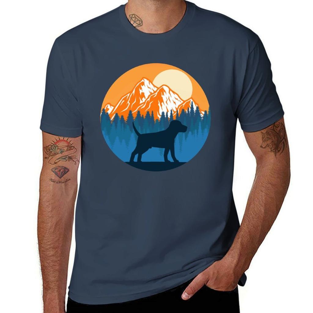 Beagle Dog Silhouette Sunset Mountain Forest beagle lover TShirt Casual All Match Tee Shirt for Men