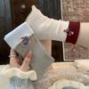 Women's Socks, Spring and Autumn Mid-calf Socks, Women's Thin Cartoon Color-blocking Embroidered Cotton Socks, Pile Socks, Boneless Women's Socks