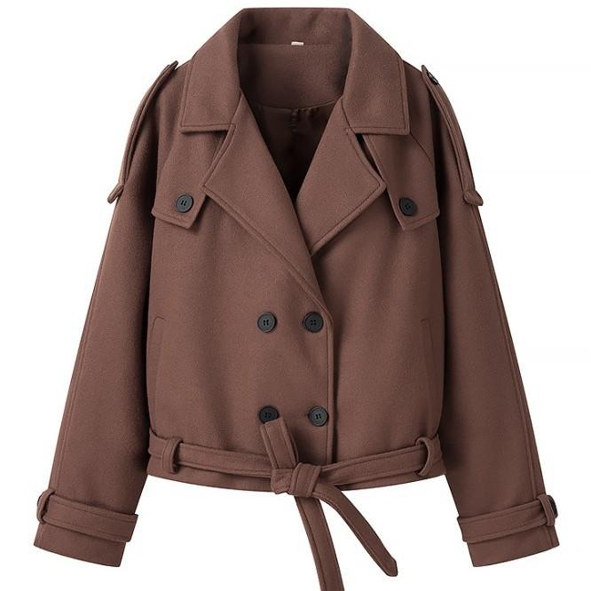 Women'S Casual Loose Double Buckle Lapel Temperament Woolen Jacket
