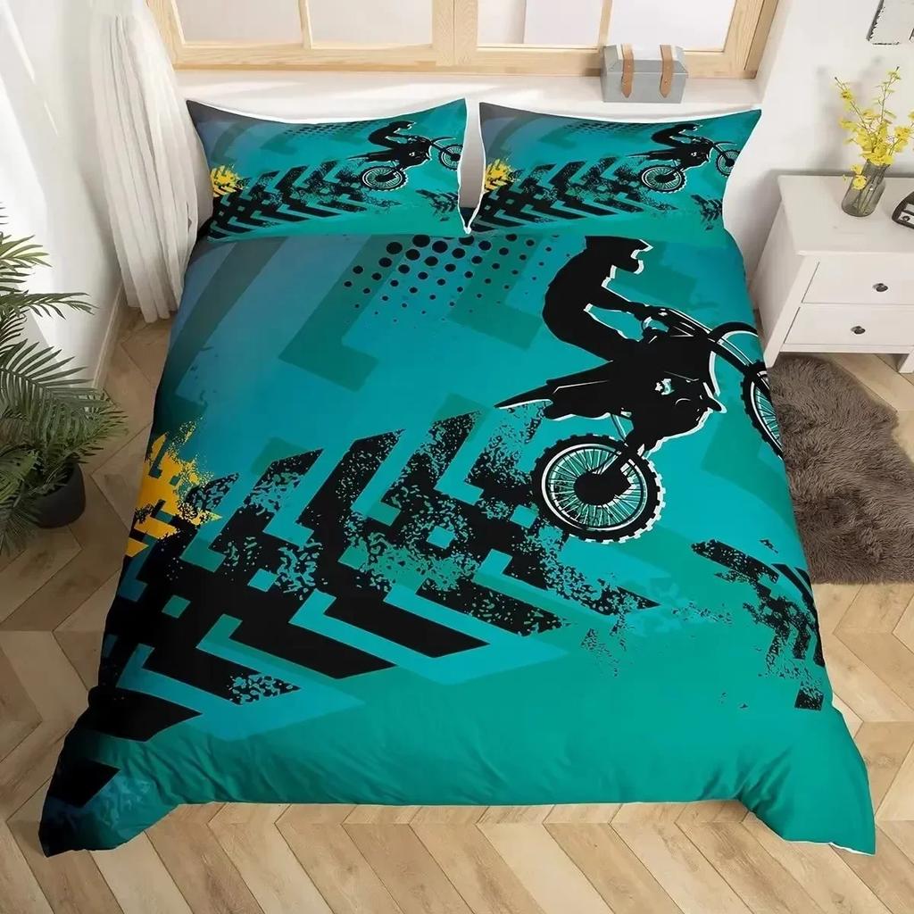 New 3D Print Dirt Bike Beding Set For Bedrom Soft Modern Bedspreads Comefortable Children Kids Soft Duvet Cover Comfortable Quilt Cover And Pilowcase