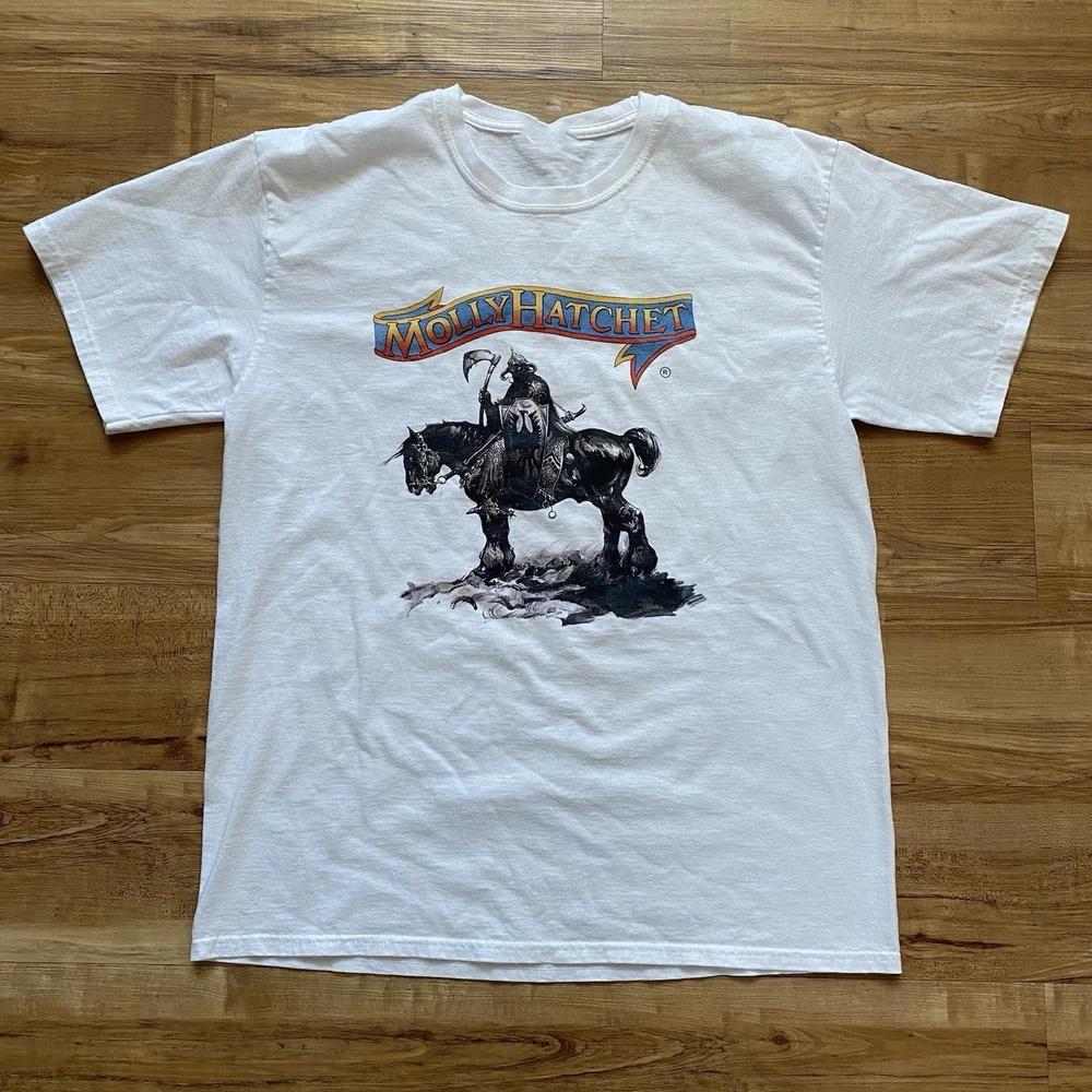 VTG Molly Hatchet White Cotton Concert Tour Rock T-Shirt 80s 04UR29 L
